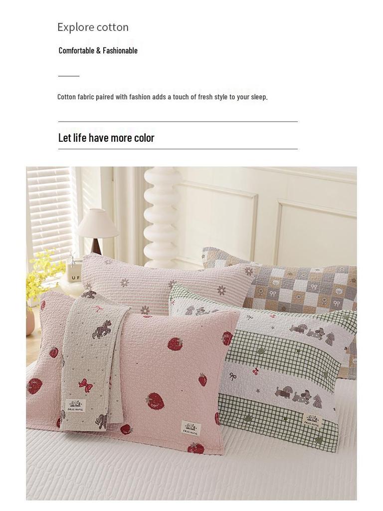 Cartoon Cotton Pillowcase Set - Soft, High-Density Gauze for Home or Dorm Use