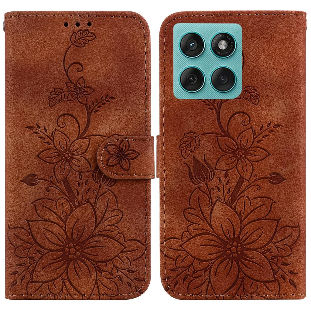 For Motorola Edge 60 5G/60 Fusion 5G Case Lily Flower Imprint Leather Phone Cover with Stand