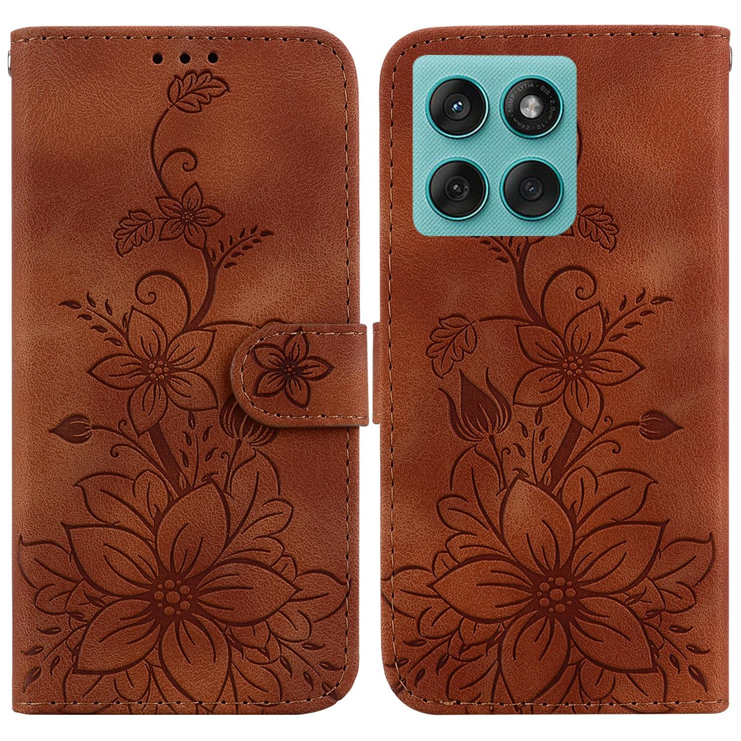 

For Motorola Edge 60 5G/60 Fusion 5G Case Lily Flower Imprint Leather Phone Cover with Stand Brown