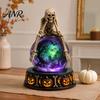 Spooky Home Ornament LED Lighted Halloween Faux Crystal Ball Decoration, Resin Witch/Skeleton/Cat/Ghost Figurine with Detailed Claw Bone