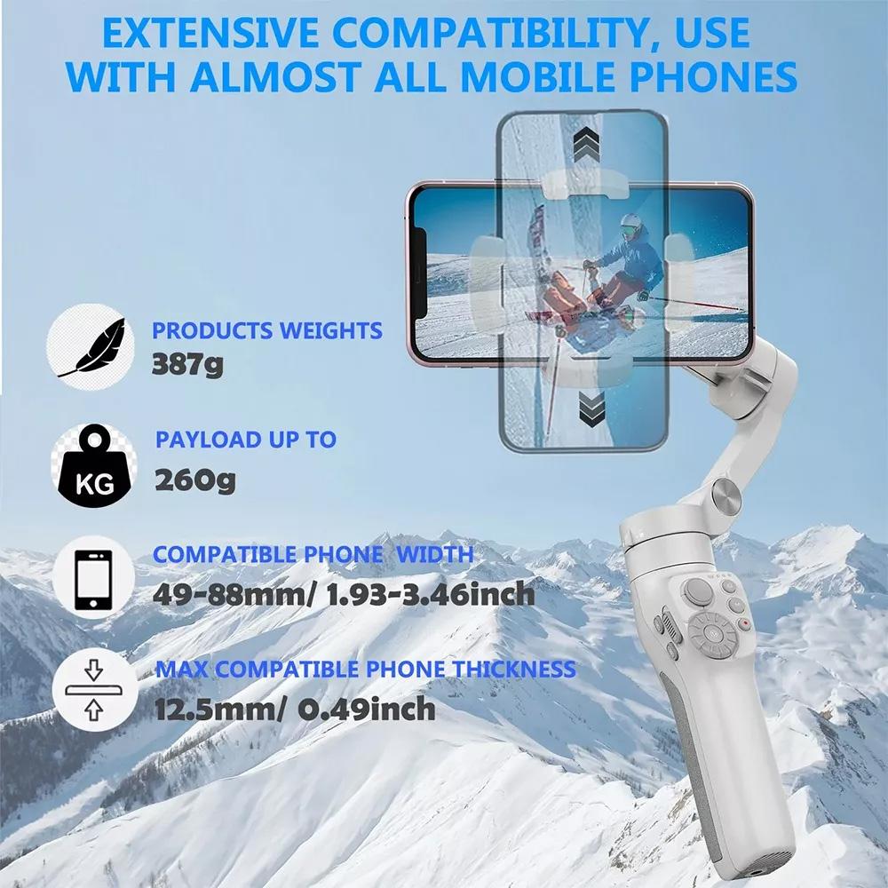 FeiyuTech Vimble 3 Built-In Extension Rod 3-Axis Smartphone Handheld Gimbal and Foldable for iPhone15 Pro Max/Samsung