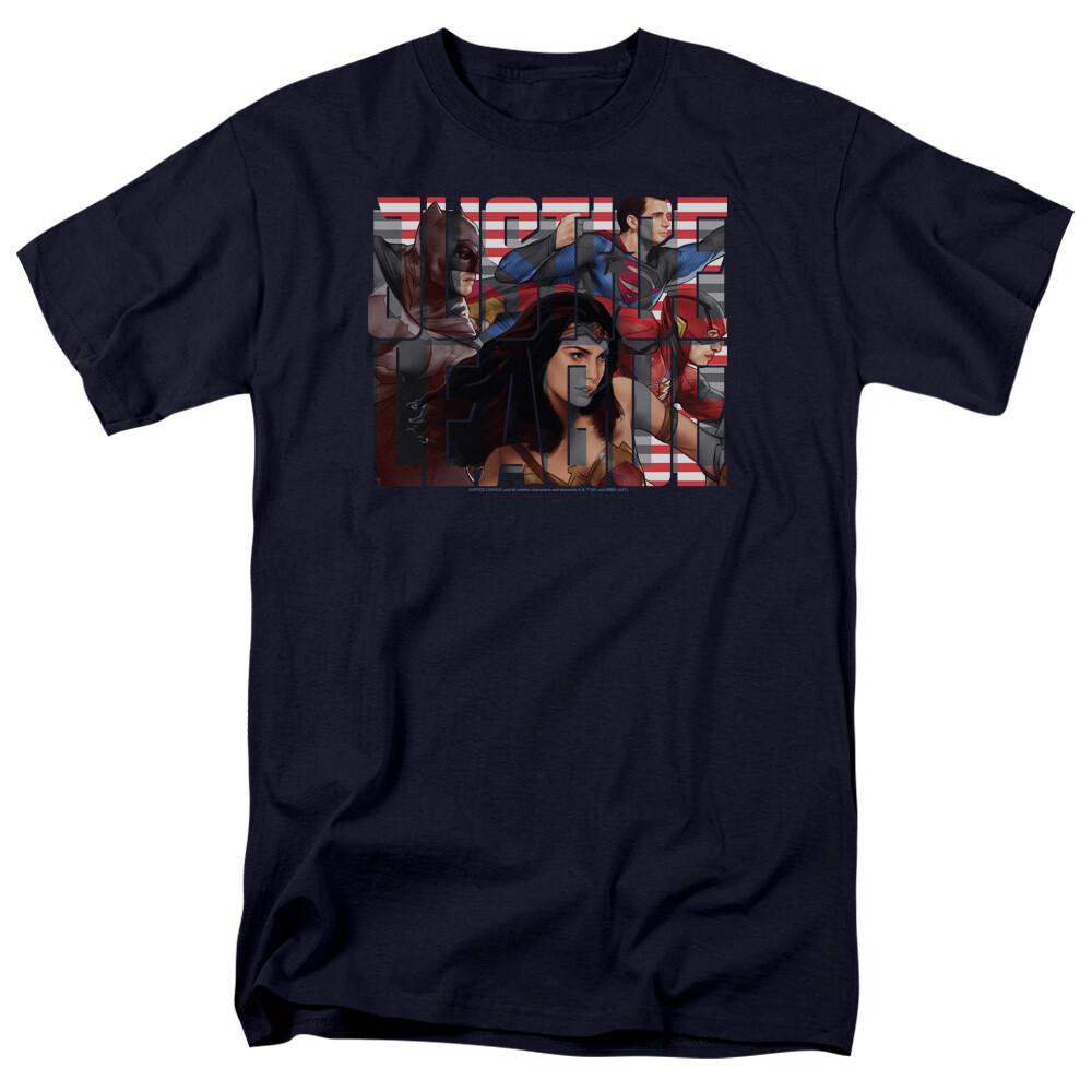 Justice League Rally T Shirt Licensed Comic Book Movie Tee Classic New Navy Blue XXL