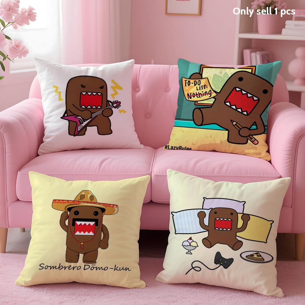 Cartoon Funny Domo-Kun Cushion Cover Soft Short Plush Double-Sided Printing Home Decor Machine Washable Pillow Case Gift