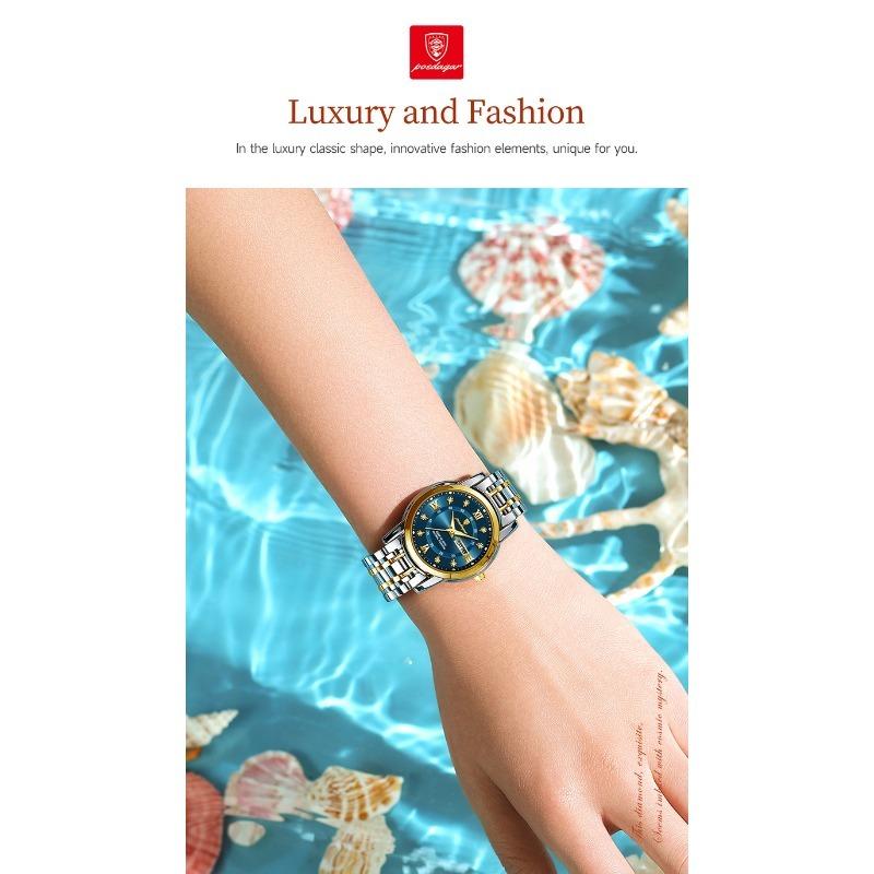 POEDAGAR Casual Women Wristwatch Waterproof Luminous Date Week Quartz Watches Stainless Steel Elegant Dress Ladies Watch