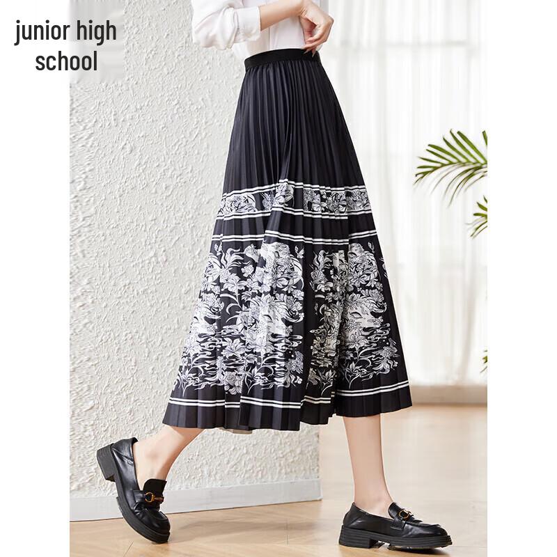 New Chinese Style Printed Pleated A-line Skirt M