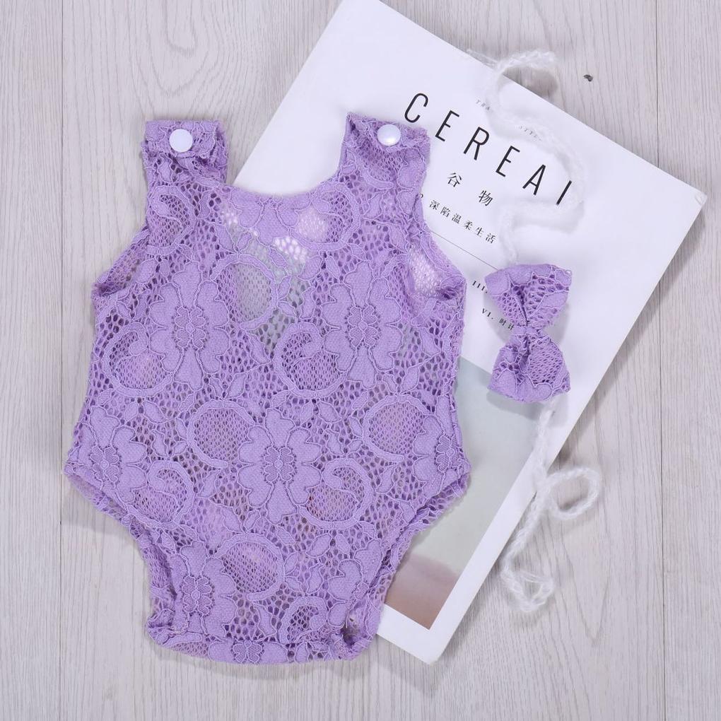 Newborn Photography Props Baby Cute Lace Outfit Headband Girl Children Solid Color Photo Costume Birth Accessory