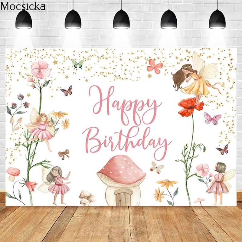 Mocsicka Children s Birthday Photography Background Elf Mushroom House Decoration Props Birthday Party Photo Backdrop Banner Vinyl-180x120cm