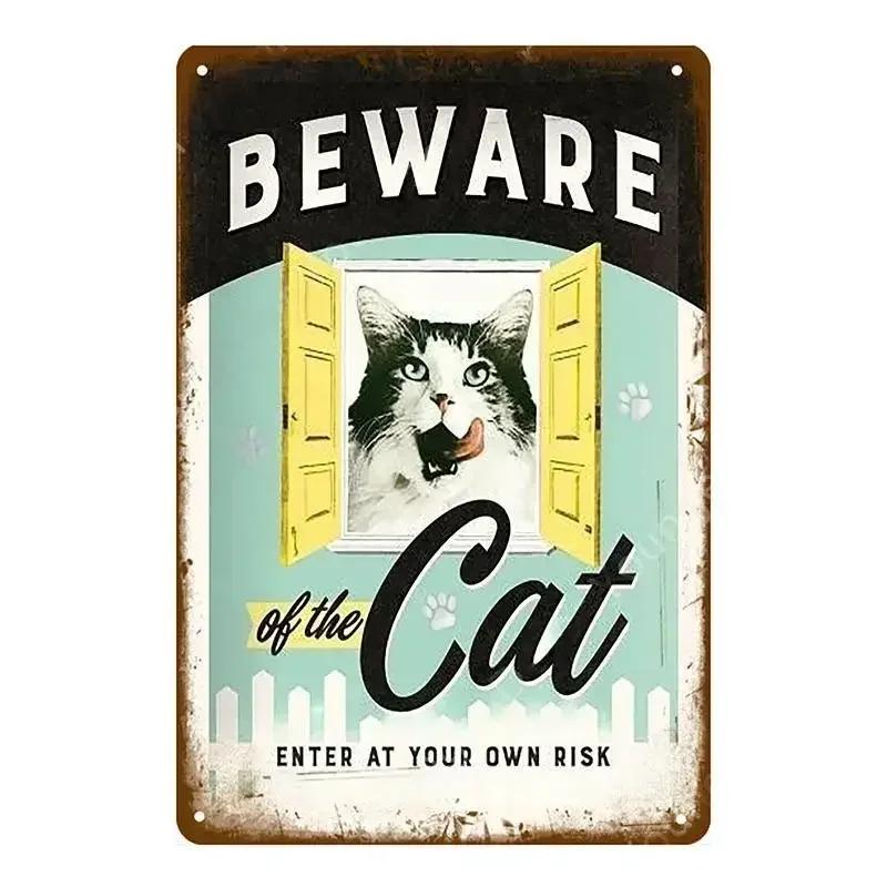 Aviso Perigo Placas de Metal Vintage Cuidado Com o Cão Gato Pôster Placa de Parede Pátio Jardim Bar Casa Pintura Decoração Caverna do Homem