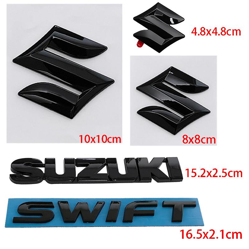 Car Logo 2/3/4/5pcs ABS Glossy Black Replaced Front Rear Badge Sticker for SUZUKI Swift Steering Wheel Center Emblem Trunk Decal