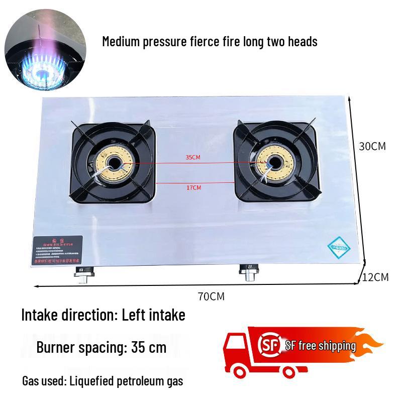 Stainless Steel Multi-Burner Gas Stove with Flameout Protection – Available in 3, 4, 6, or 8 Honeycomb Burners Two Burner