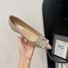 Small inner height increase women's shoes flash snowflake buckle rhinestone square buckle French single shoes flash dinner shallow mouth women's shoes