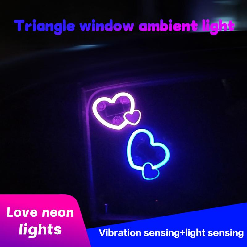 

1pcs Car Heart Shape Light Solar LED Decor Suction Cup Triangle Window Ambient Light for Interior Romantic Atmosphere синий