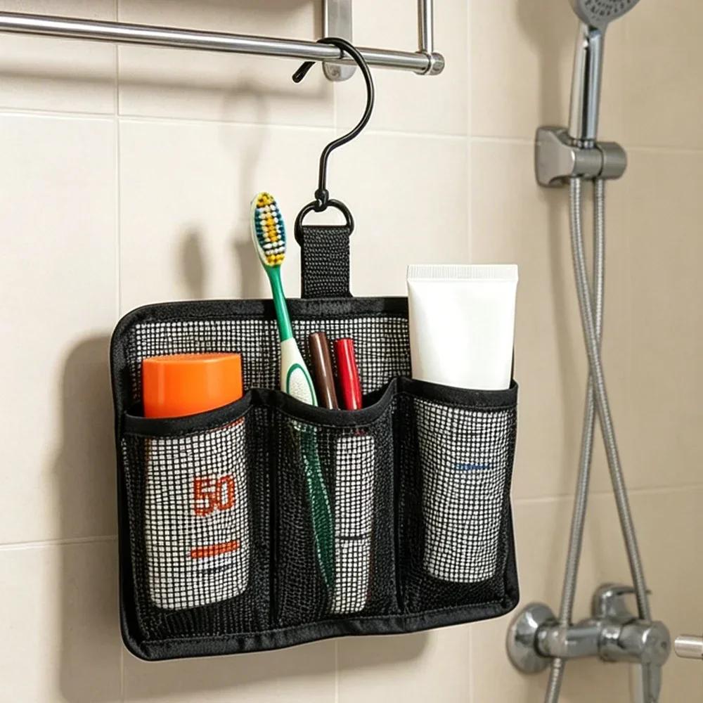 Portable Mesh Hanging Bathroom Bag Multi-compartment Toiletry Organizer for Daily & Trip Use