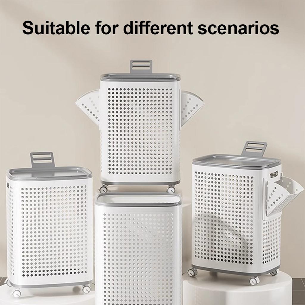 Dirty Clothes Basket Large Capacity Hollow Out Laundry Basket with Wheels Bathroom Organizer with Lid for Home Use