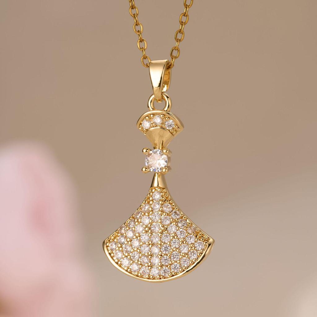 Chic Non-Fading Titanium Steel Necklace for Women with Unique Design and Sparkling Copper Pendant