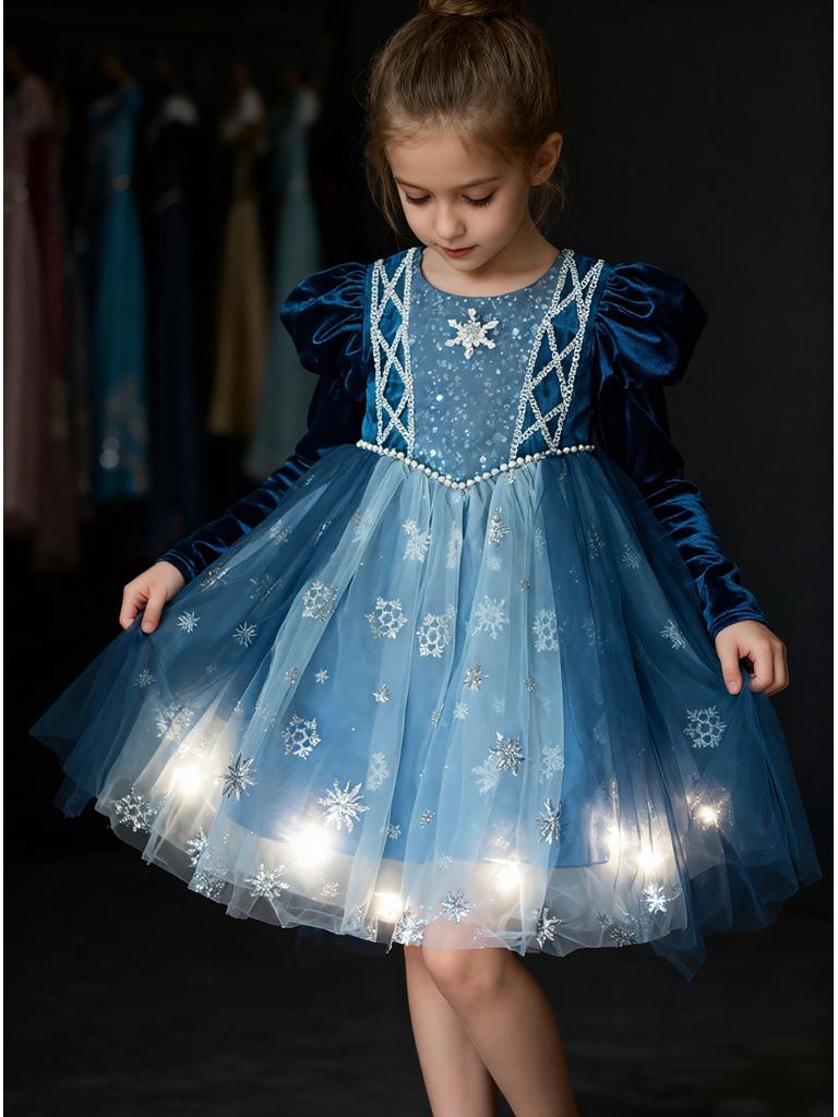 2025 Autumn/Winter Frozen Princess Elsa Long Sleeve Dress for Halloween and Holiday Gifts