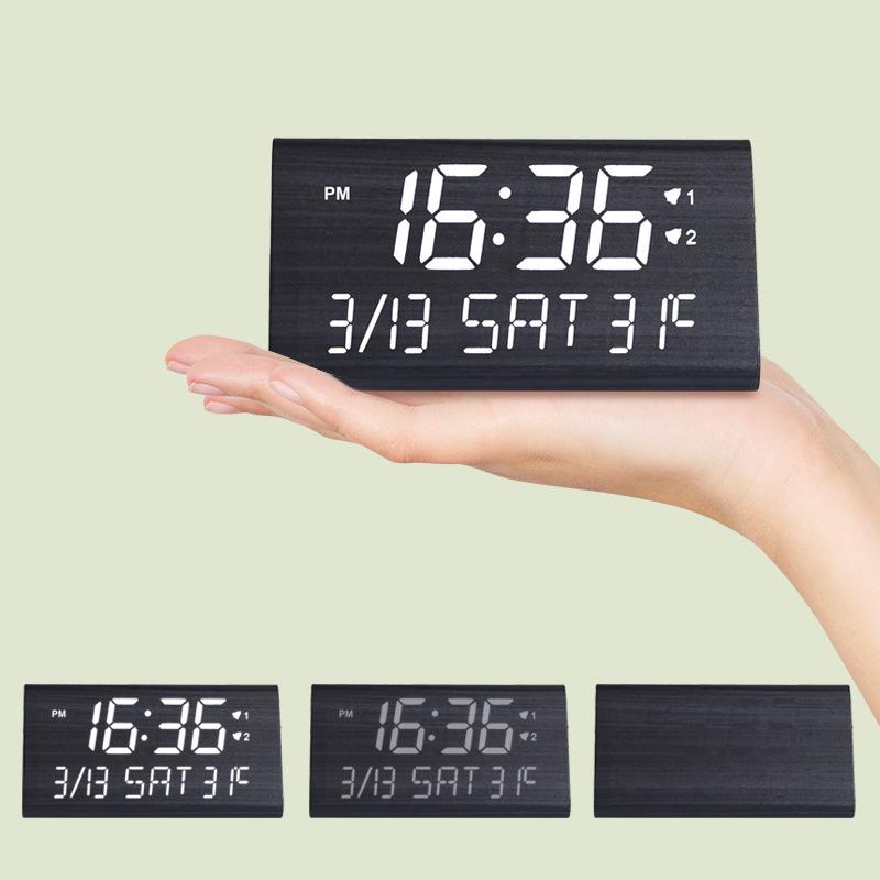 Multifunctional LED Wooden Silent Alarm Clock with Perpetual Calendar and Temperature Display