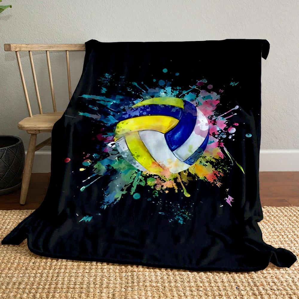 Colorful Volleyball Splash Design Patterned blanket, flannel, suitable for all seasons, home decor, warm and cozy