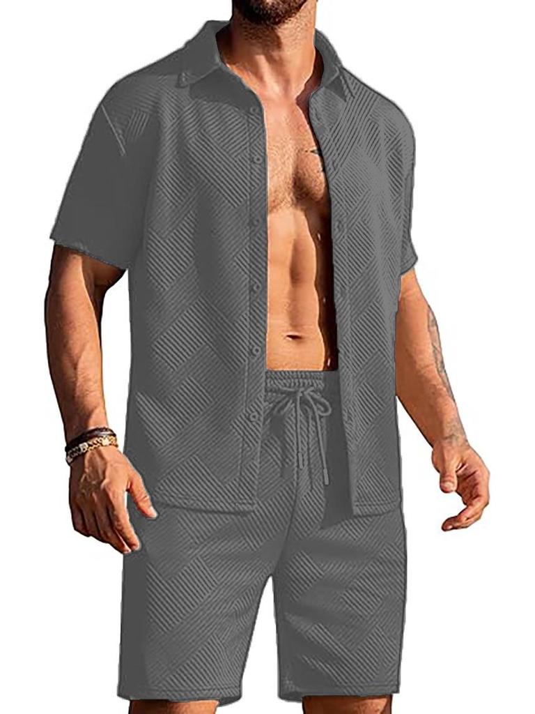 2025 Knitted Summer Beach Button-Up Top & Shorts Set with Pockets