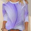 Ladies' Gradient Pink Blue Printed Long Sleeve T-shirt - Gradual Splicing Round Neck Casual Top