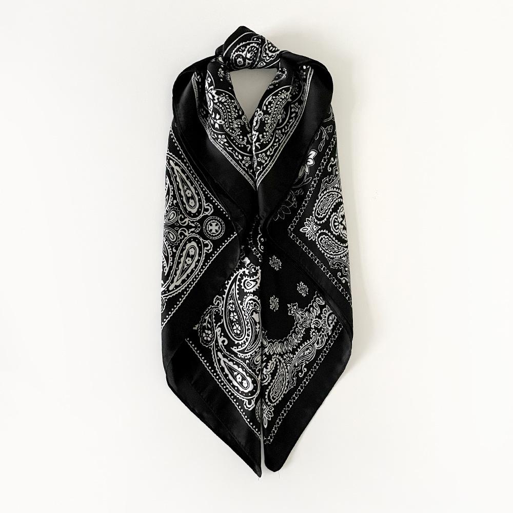 Black and White Cashew Floral Silk Scarves Wholesale Hot-selling, 71cm Headscarves, Headscarves, Square Scarves for Women, Summer Thin Scarves