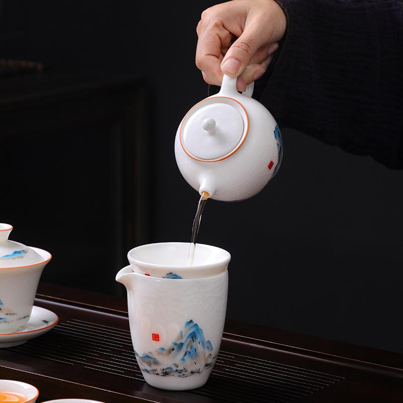 Baige Kiln Tea Set White Porcelain Ceramic Kung Fu Tea Set Household Teapot Gift Box Company Business Gifts