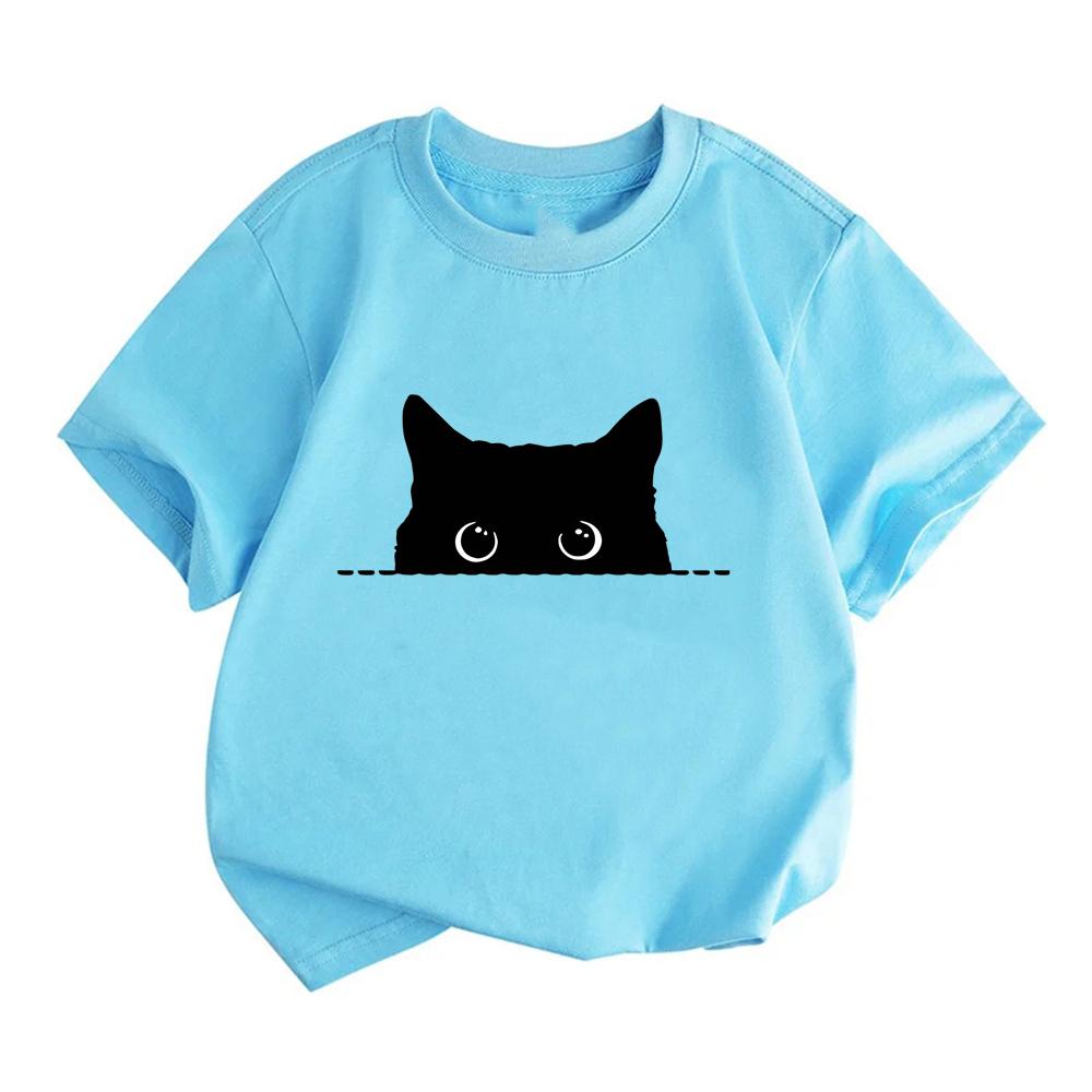 Child Cute Kitten T-shirt Girls White Pink Short Sleeve T-shirts Tops Summer Casual Party Supplies Tee