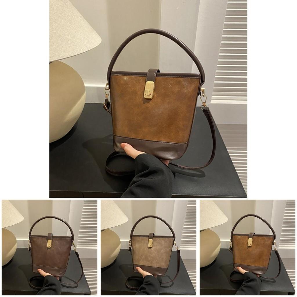 Urban Chic Pu Leather Bucket Bag Soft Lock Clasp Large Handbag For Women