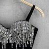 Sexy Nightclub Dancing Innerwear Strapless Tank Top with Rhinestone Embellishment Outerwear Stylish Short-sleeve Bust-enhancing Fishbone Bra Top Camis