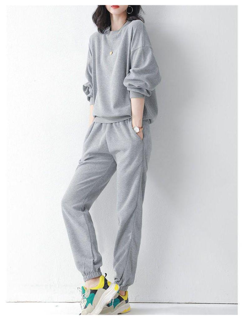 Women's Waffle Knit Tracksuit: Spring/Autumn 2025 Long Sleeve Casual Running Set