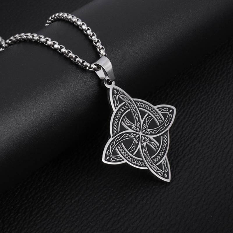 Witch Knot Pendant Necklace Celtics Irish Amulet Stainless Steel Square Chain Choker Pagan Witchcraft Luck Jewelry