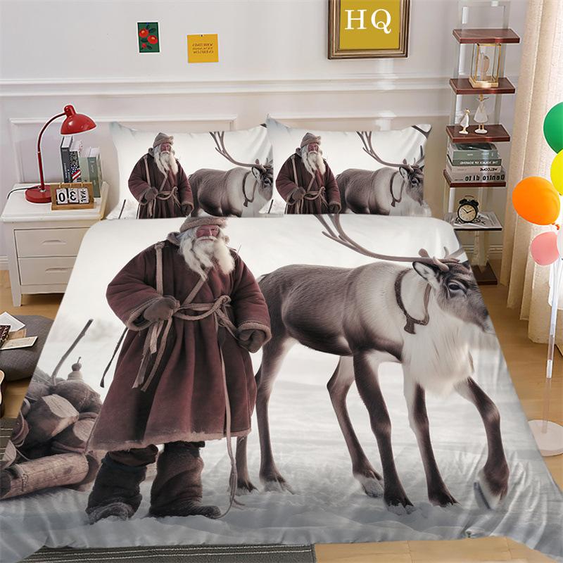 Jultomte Älg 3D-printad Polyester Kuddfodral Täcke Överdrag Två Eller Tre Delars Set