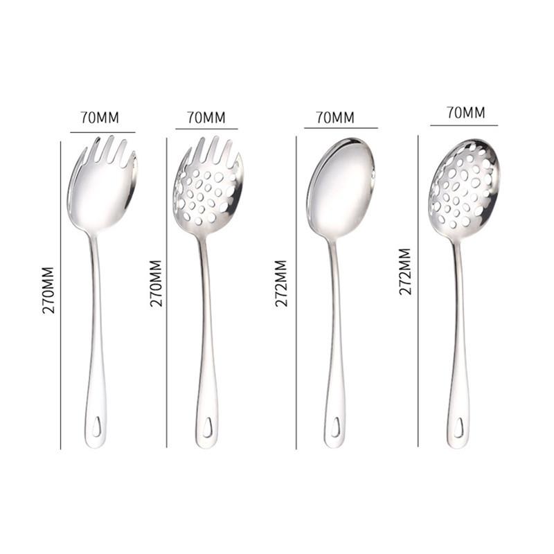 304 Stainless Steel Thicken Kitchen Public Spoon BBQ Spatula Long Handle Serving Soup Spoon Colander Salad Fork Cooking Utensils