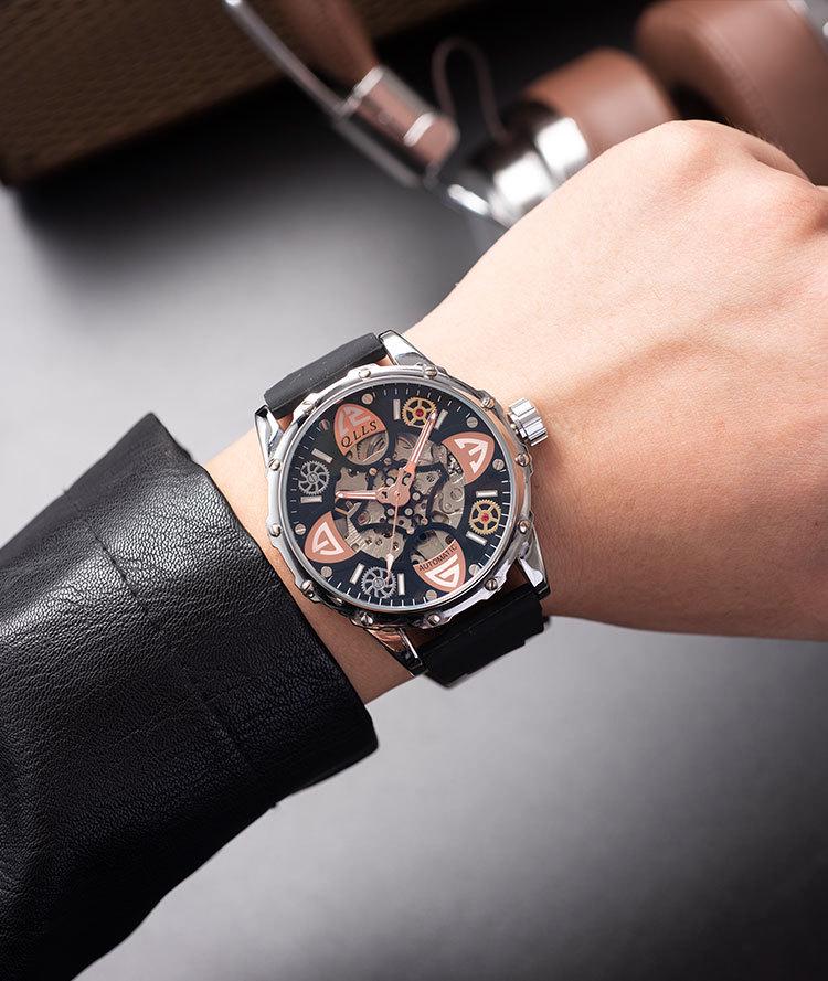 Kilo Time Men's Hollowed-Out Automatic Mechanical Watch with Wormhole Concept & Xenon Design—Stylish for Students
