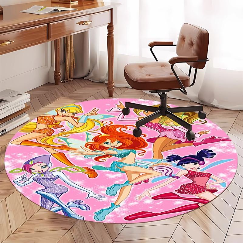 Winx Club Printed Round Rug Carpet Chair Rug Area Rug Entryway Doormats,for Office Chair Living Room Bedroom Kitchen Room.