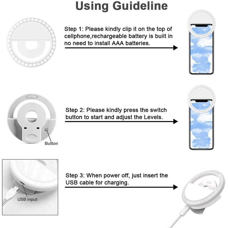 LED Portable Light Night Phone Flash Light Led Camera Clip-on Mobile Phone Selfie Ring Light Video Usb Charging For All Phone