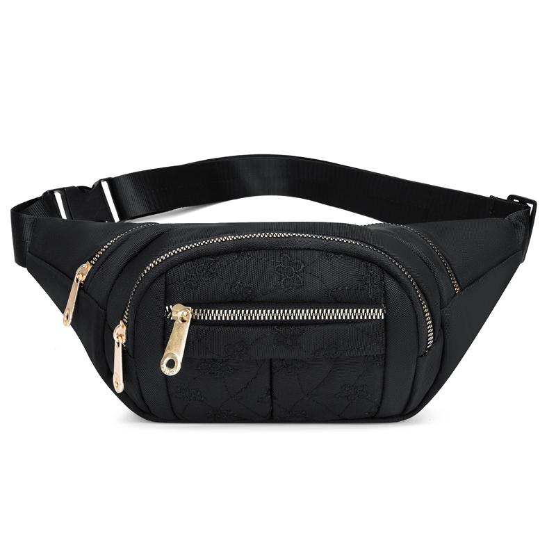Women's fashionable waist bag, multifunctional outdoor waist bag with multiple zipper compartments and adjustable shoulder strap