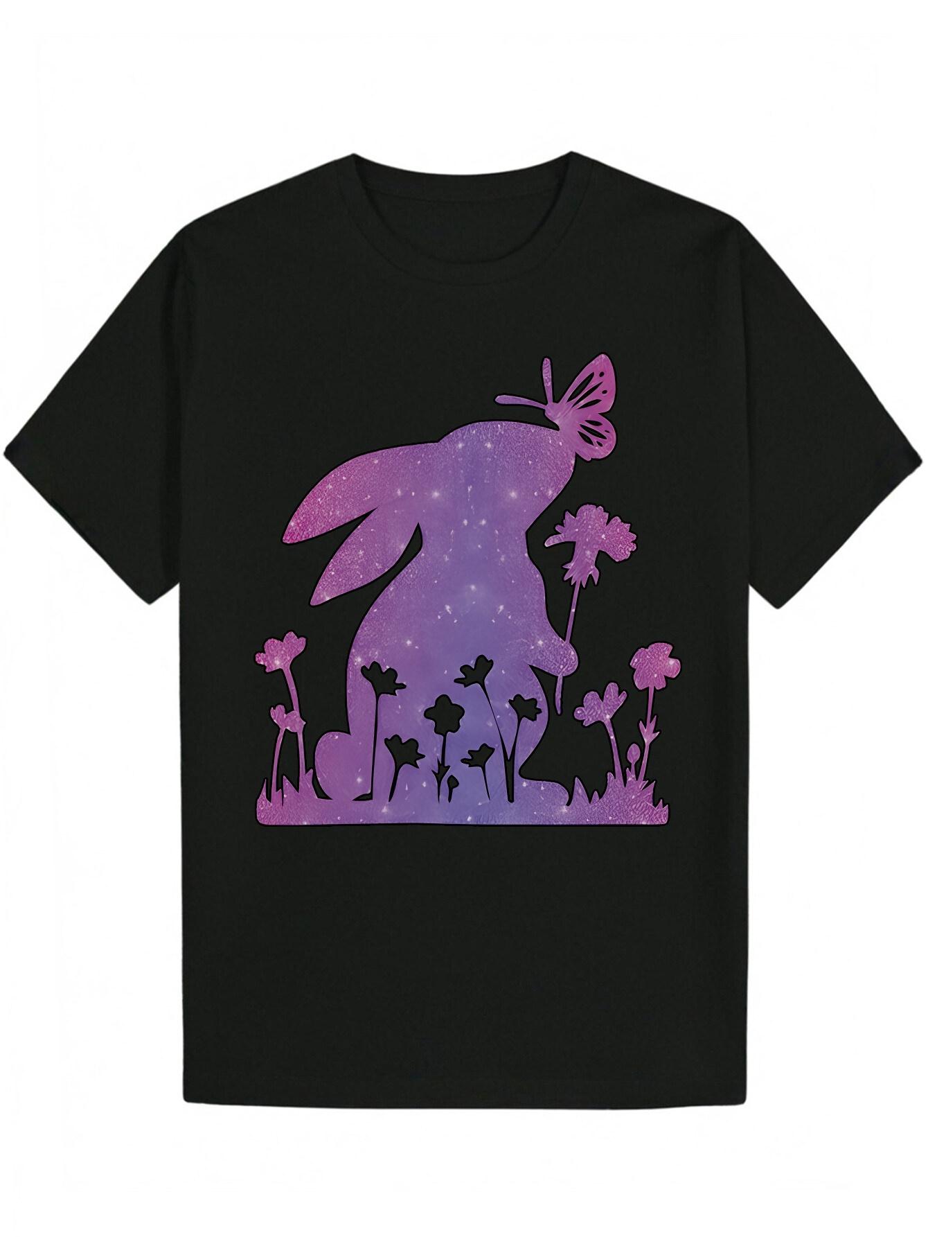 Round Neck Polyester (Polyester) Animal Print T-shirt S