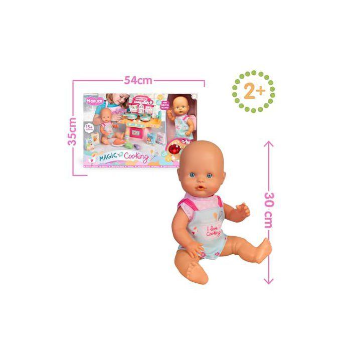 Cuisine magique avec poupée - Nenuco - 30 cm - Corps rigide - 10 accessoires - Lumières et sons réalistes - Rose