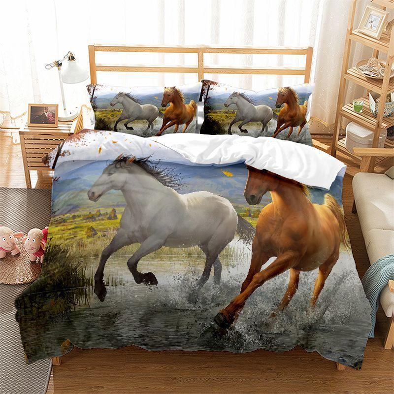 Running Unicorn Horse Bedding Set 3D Print Polyester Duvet Cover Single Twin Queen King Size for Home Decoration Birthday Gift
