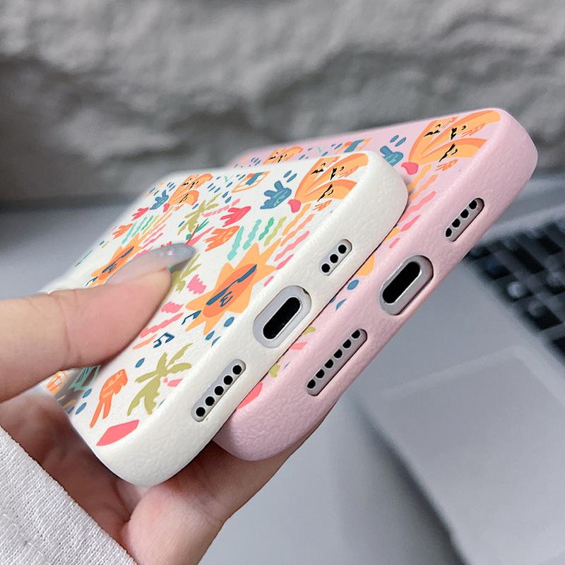 For iPhone 17 Pro Max Case Luxury Colorful Cartoon Pattern Leather Texture Silicone Cover For iPhone 16 Pro Max 15 14 13 12 11 16E Air