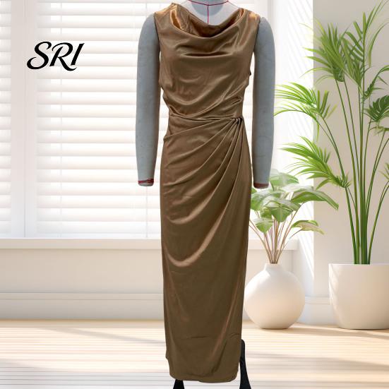 Noble Color Women Dress Women's Satin Ruched High Slit Bodycon Maxi Sexy Sleeveless Evening Cocktail Party Wedding Guest Formal Prom Gown
