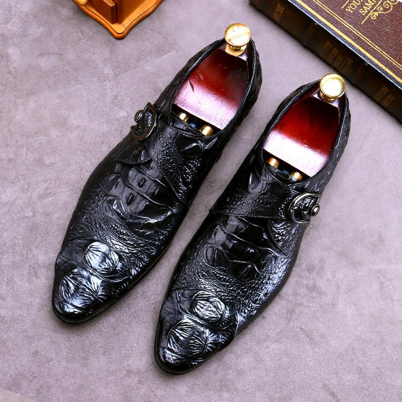 Crocodile Leather Shoes Cowhide Leather Buckle Foot New Men's British Business Large Size Shoes