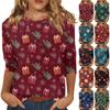 3/4 Sleeve Shirts For Women Print Christmas Tees Blouses Casual Plus Size Basic Tops Pullover