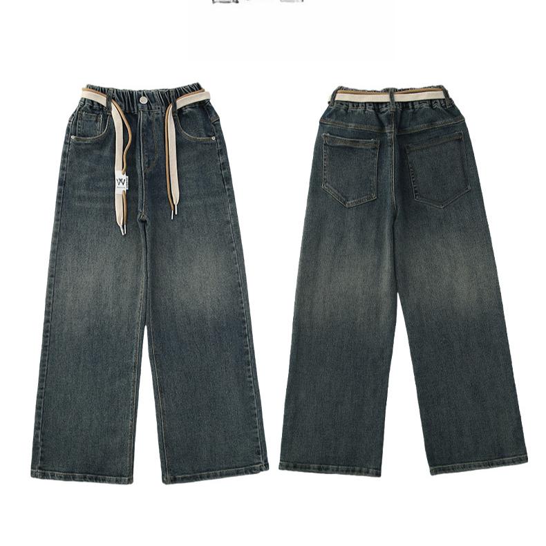 Dívčí rovné nohavice široké nohavice džíny na jaro a podzim dětské dívčí kalhoty dlouhé kalhoty