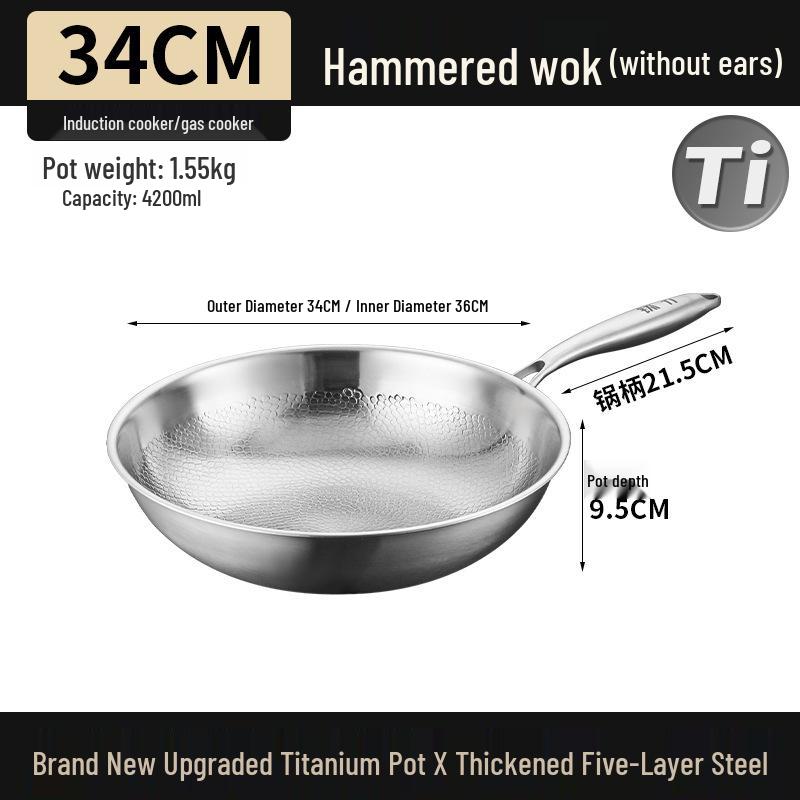 Hochwertiger Antihaft-Titan-Wok mit gehämmertem Boden für Fischschuppen, geeignet für Induktionskochfelder