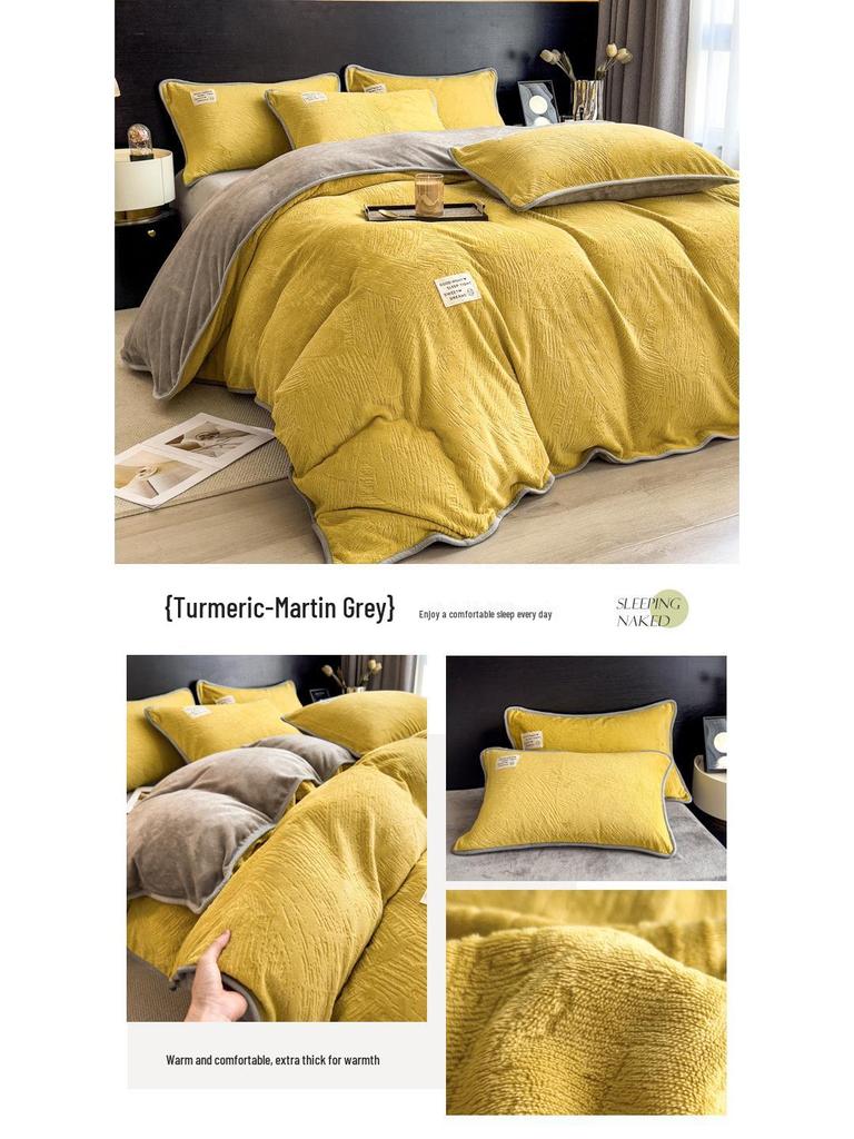 Ultra-Warm Double-Sided Coral Fleece Winter Bedding Set: Soft Velvet, Anti-Static, Includes Duvet Cover & Bed Sheet