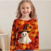 Kids Crew Neck Long Sleeve T‑Shirt, Halloween Ghost Pumpkin 3D Print Casual Loose Halloween Party Daily Wear Tops for Children