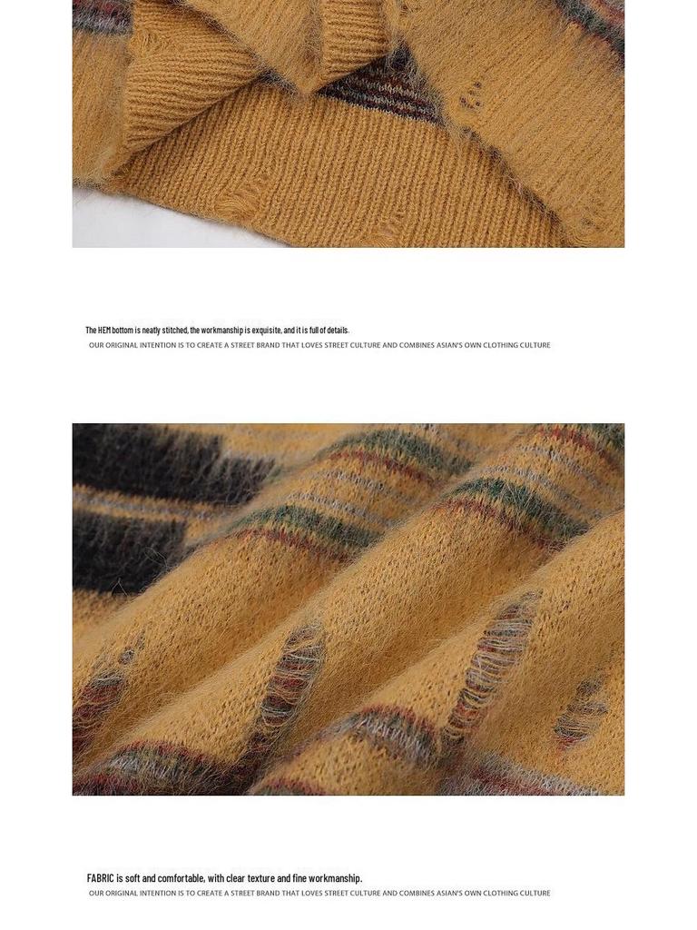 Unisex Retro Color Block Strickpullover: Herbstlich Chic, Lockere Passform, Lässiger Pullover mit Umlegekragen.