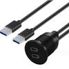 Waterproof Double USB 3.0 to Double Type C Chargers Extension Cable Panel Mount Cable for Car Dashboard Easy Installation